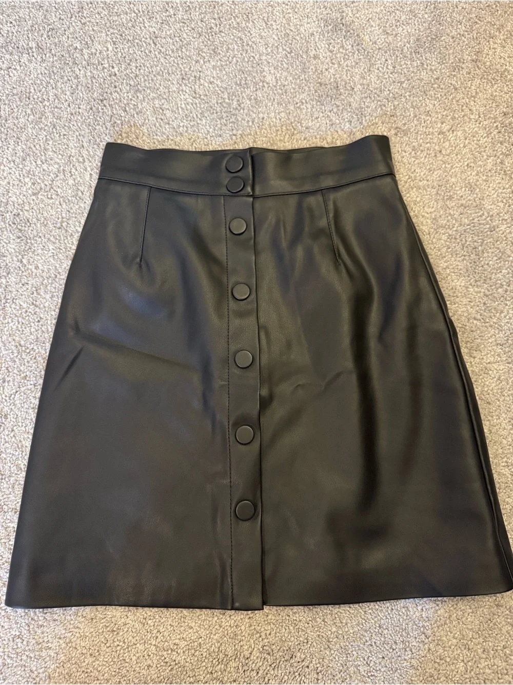 H&M Black Faux Leather Button-Front Skirt